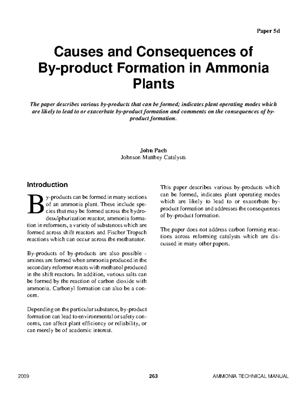 2009 Pach JM Causes and Consequences of byproducts in ammonia plants ...