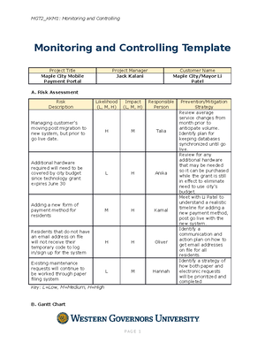 Monitoring and Controlling Template J2 - MGT2_KKM1: Monitoring and ...