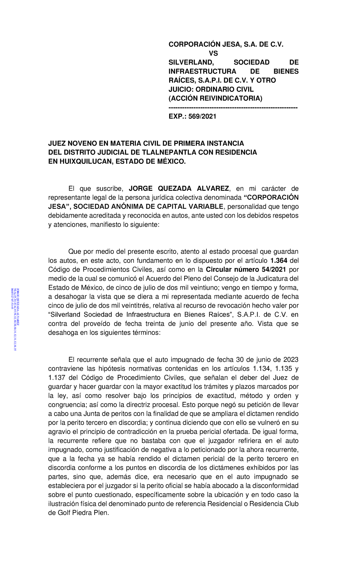 Desahogo DE Vista 5692021 firmado - CORPORACIÓN JESA, S. DE C. VS ...