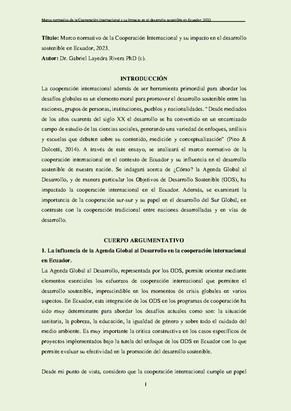 Marco Normativo Trabajo Final T Tulo Marco Normativo De La Cooperaci N Internacional Y Su