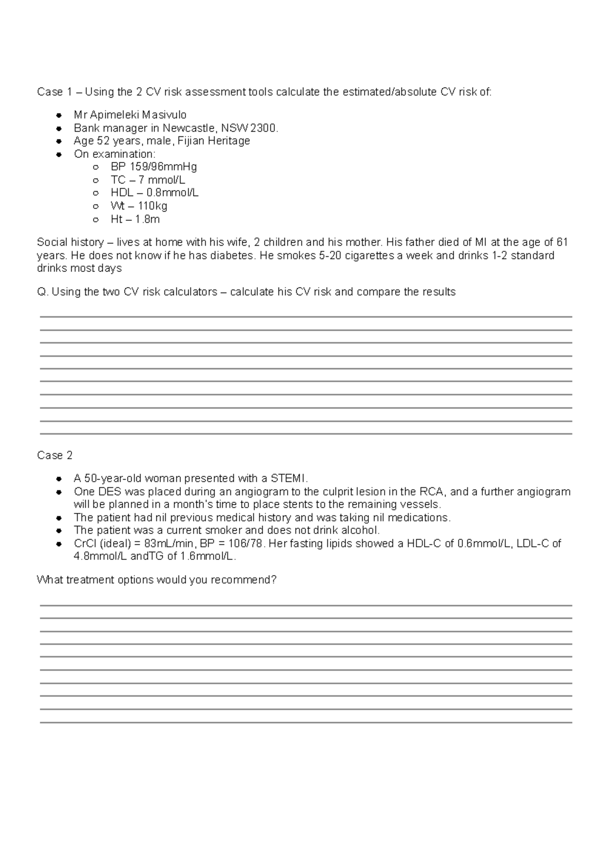 Cardio revision of cases - Case 1 – Using the 2 CV risk assessment ...