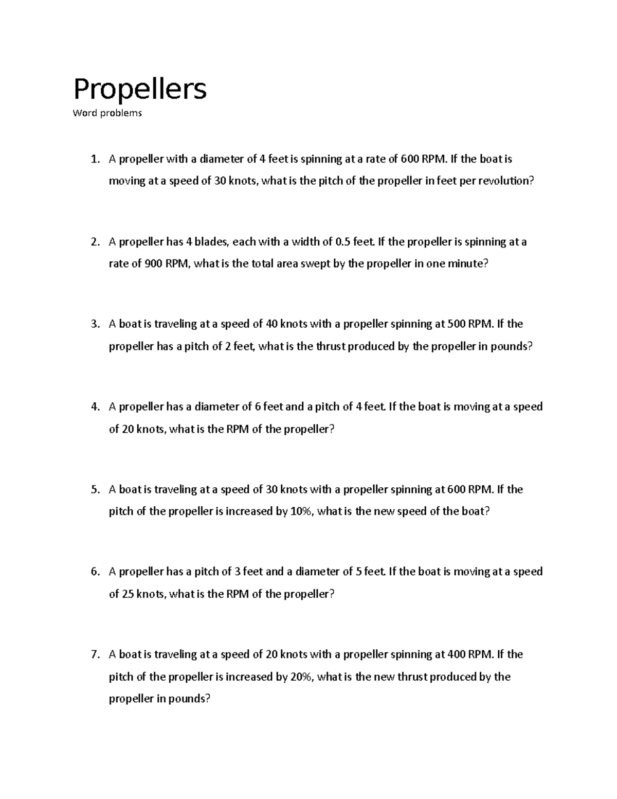 Propellers selfmade worksheet for fluid mechanics 1 Propellers