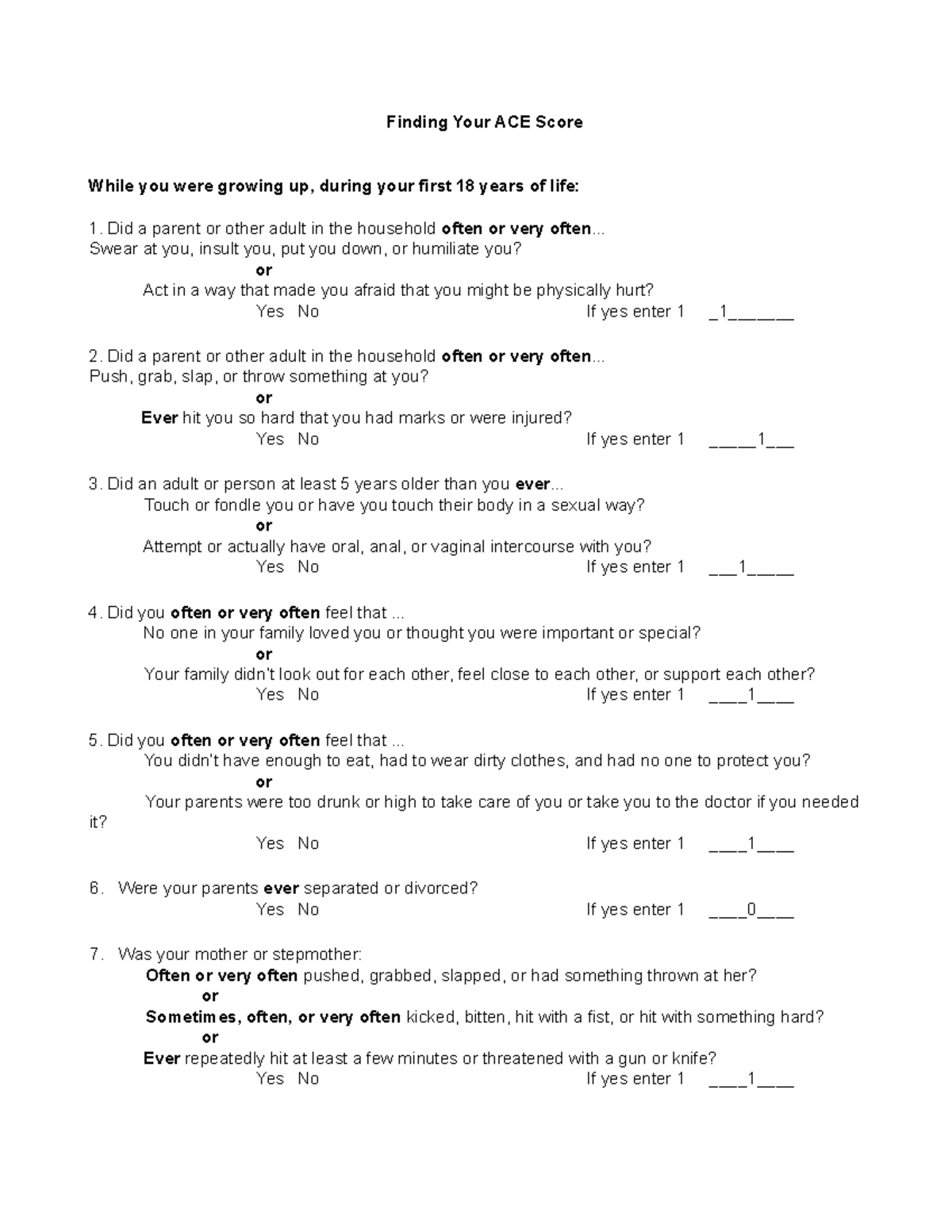 ACE Calculator English Finding Your ACE Score While You Were Growing 