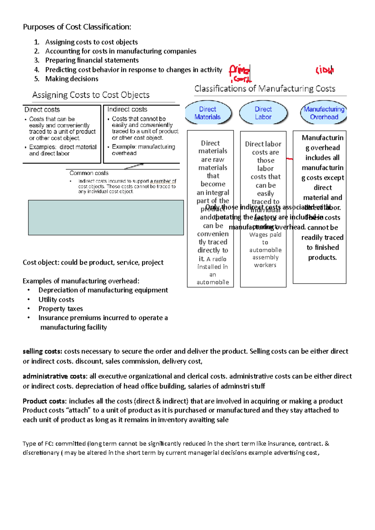 week 1 MAF summaries - Purposes of Cost Classification: 1. Assigning ...