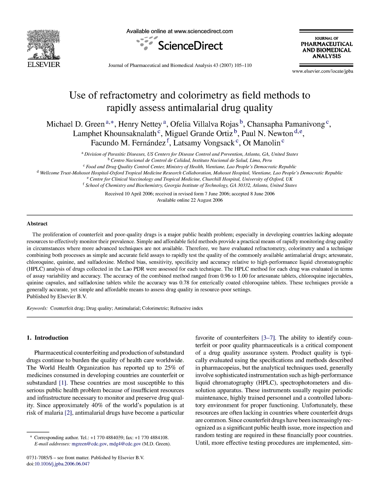 Green et al (2007 ) Use of refractometry and colorimetry - Journal of ...