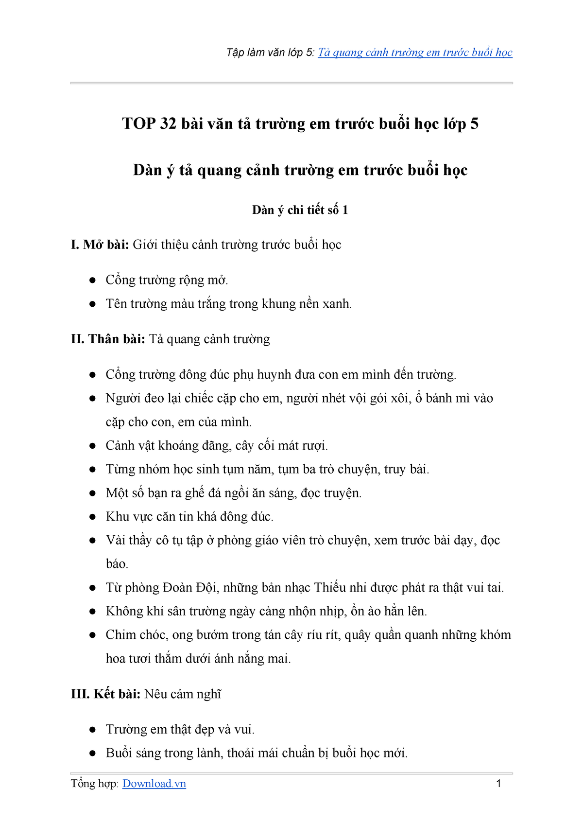 Ta Quang Canh Truong Em Truoc Buoi Hoc - Top 32 Bài Văn Tả Trường Em Trước  Buổi Học Lớp 5 Dàn Ý Tả - Studocu