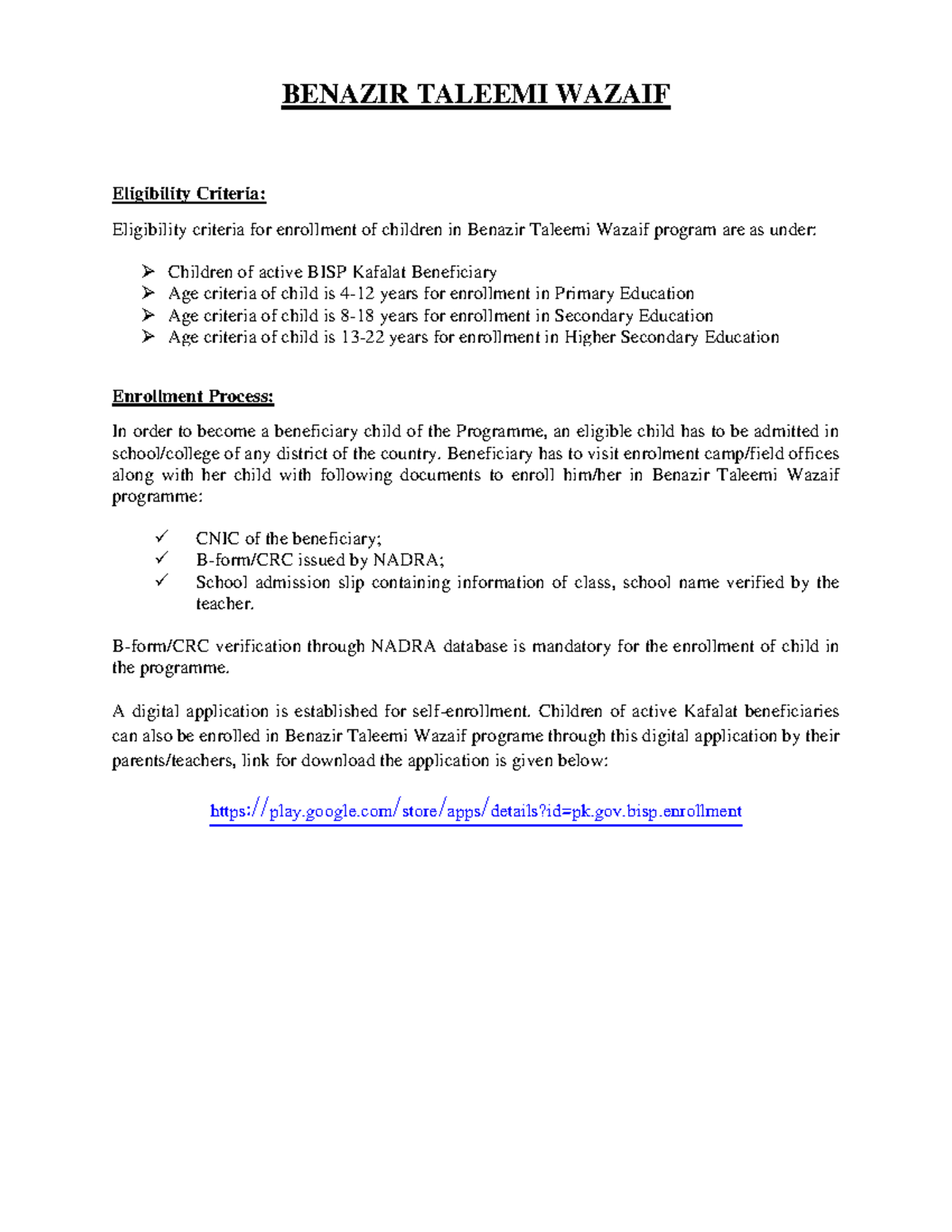 Taleemi Wazaif 09162022 - BENAZIR TALEEMI WAZAIF Eligibility Criteria ...
