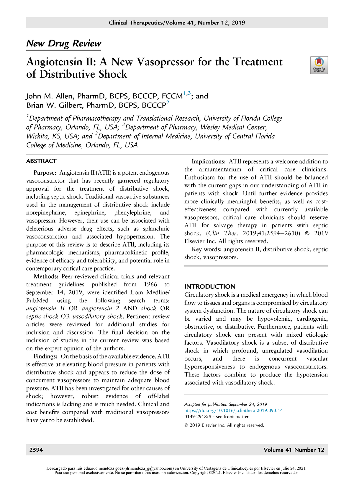 Angiotensin Ii A New Vasopressor For The Treatment Of Distributive