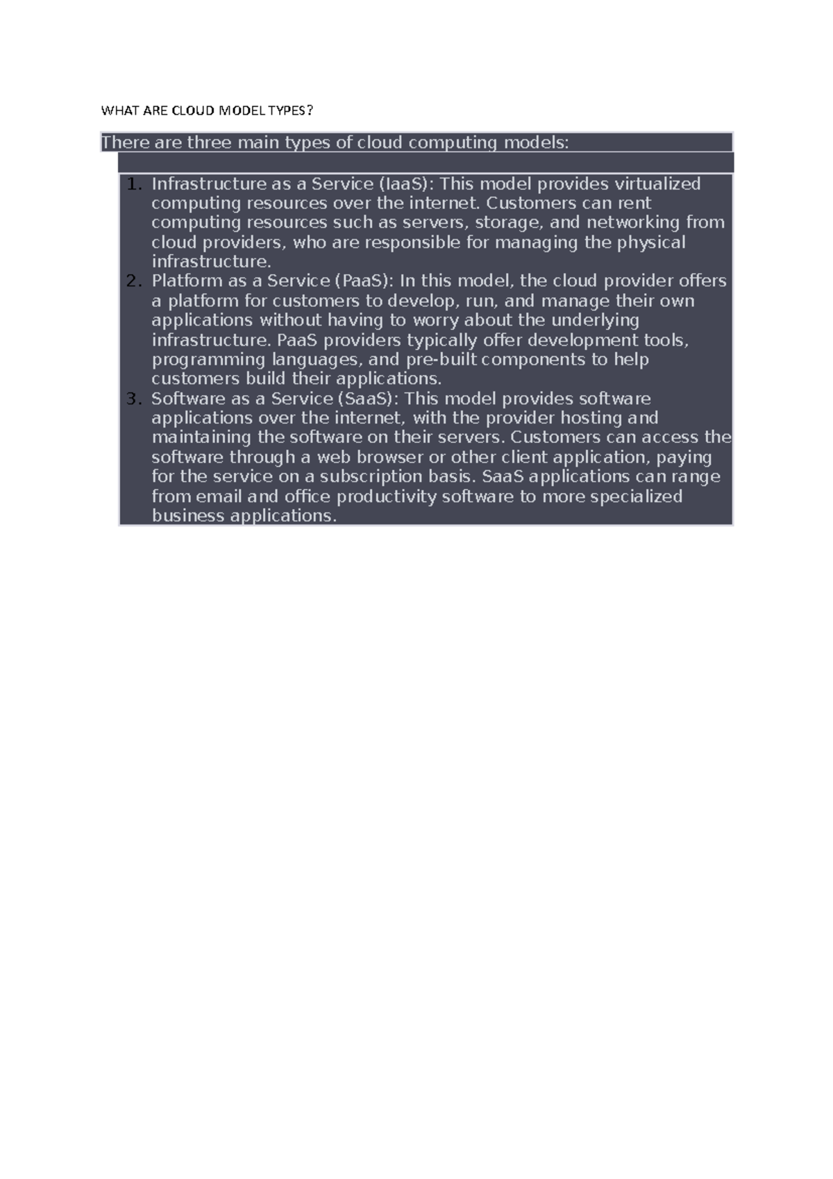 Cloud model types - It functions as a virtual computing environment ...