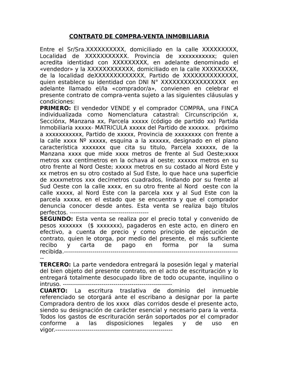 Modelo Contrato Compraventa básico sin mayores complicaciones - CONTRAT0 DE  C0MPRA-VENTA - Studocu