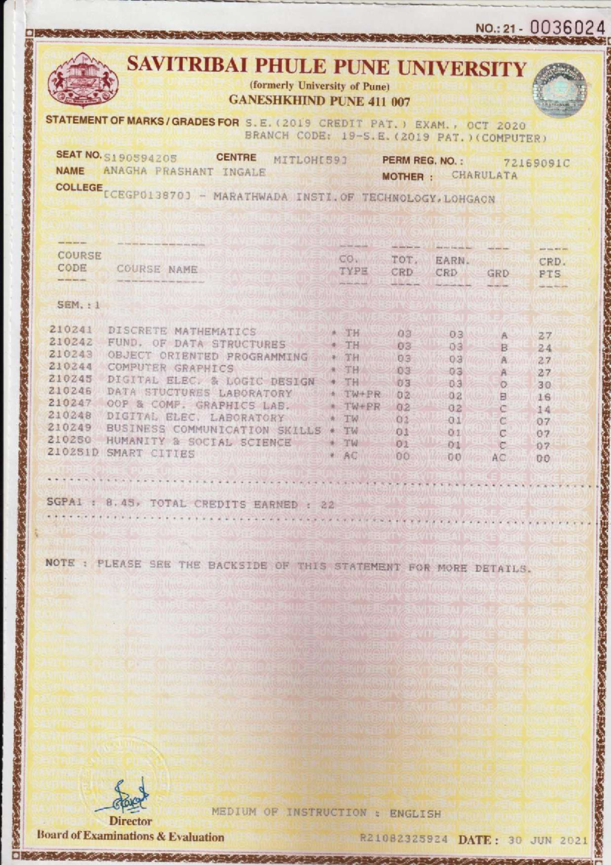 Engineering All Sem Marksheet - MAD (Mobile Application Development ...