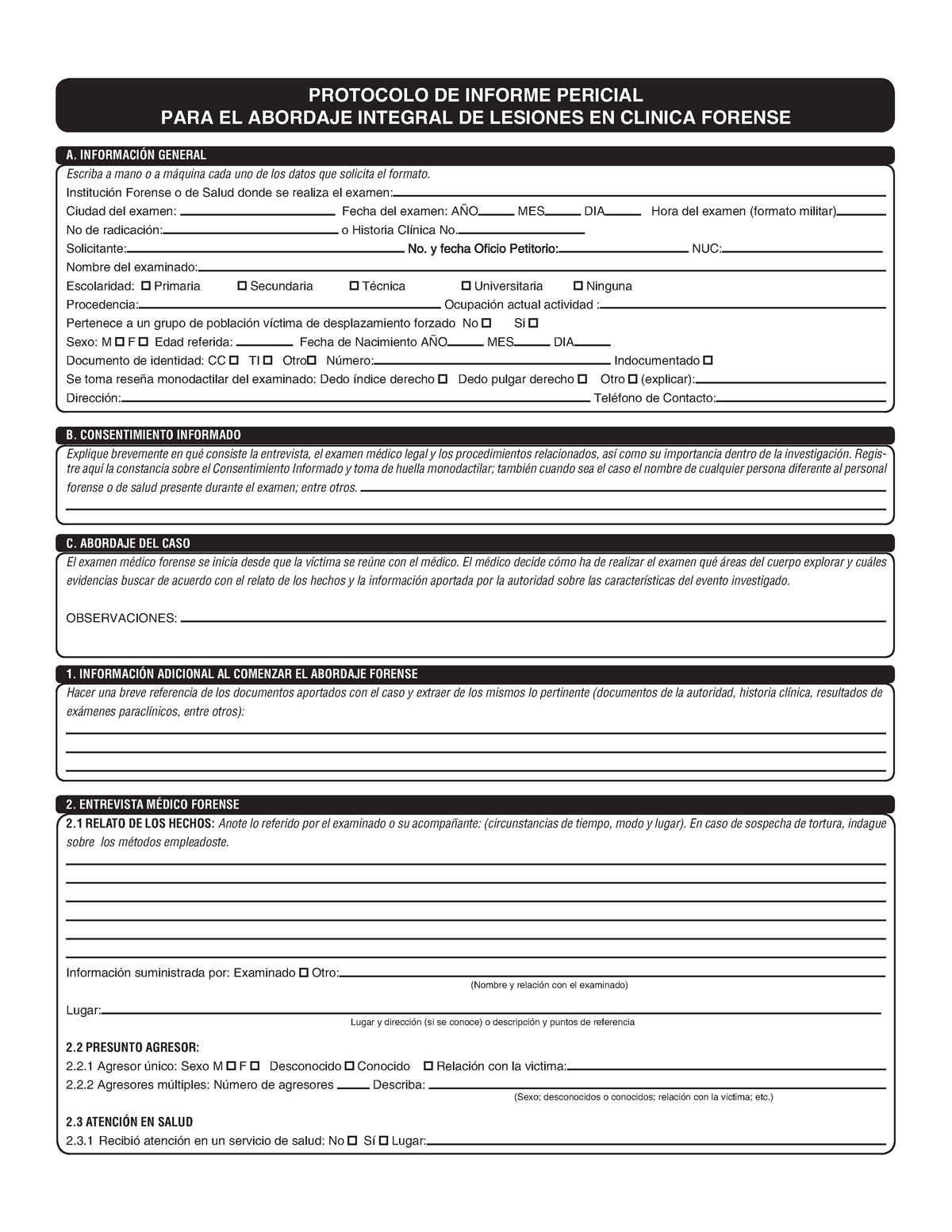 Protocolo Lesiones Personales - PROTOCOLO DE INFORME PERICIAL PARA EL ...