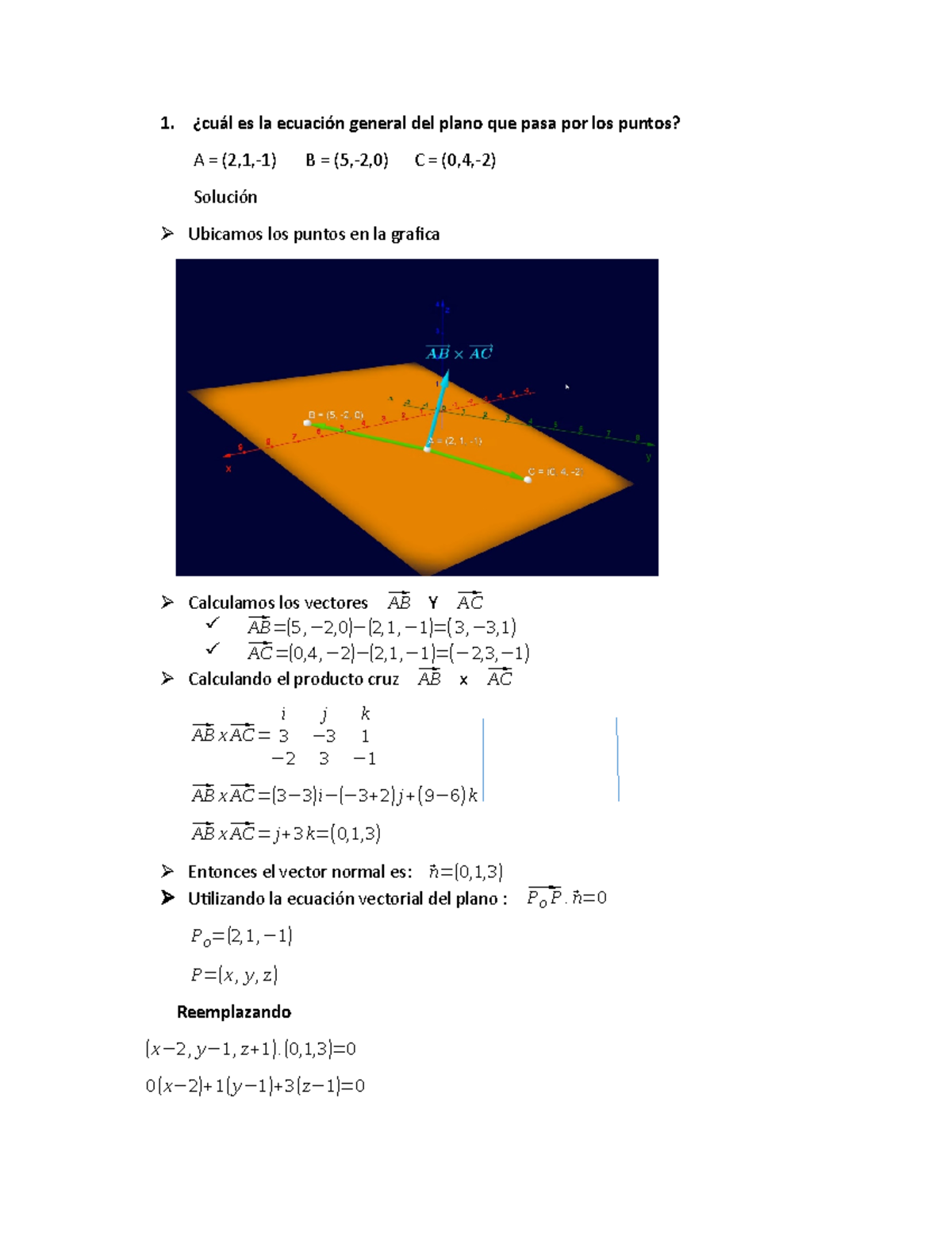 Ejercicio N2 1 Cual Es La Ecuacion General Del Plano Que Pasa Por Los Puntos A 2 1 1 B Studocu