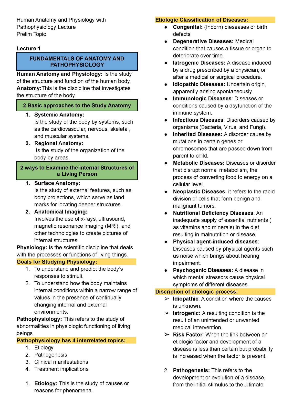 Anaphy LEC 1 - Human Anatomy And Physiology With Pathophysiology ...