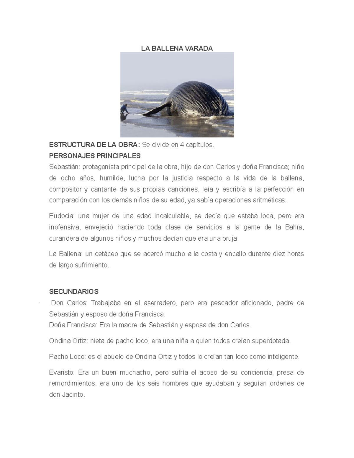 LA Ballena Varada CUENTO LA BALLENA VARADA ESTRUCTURA DE LA OBRA