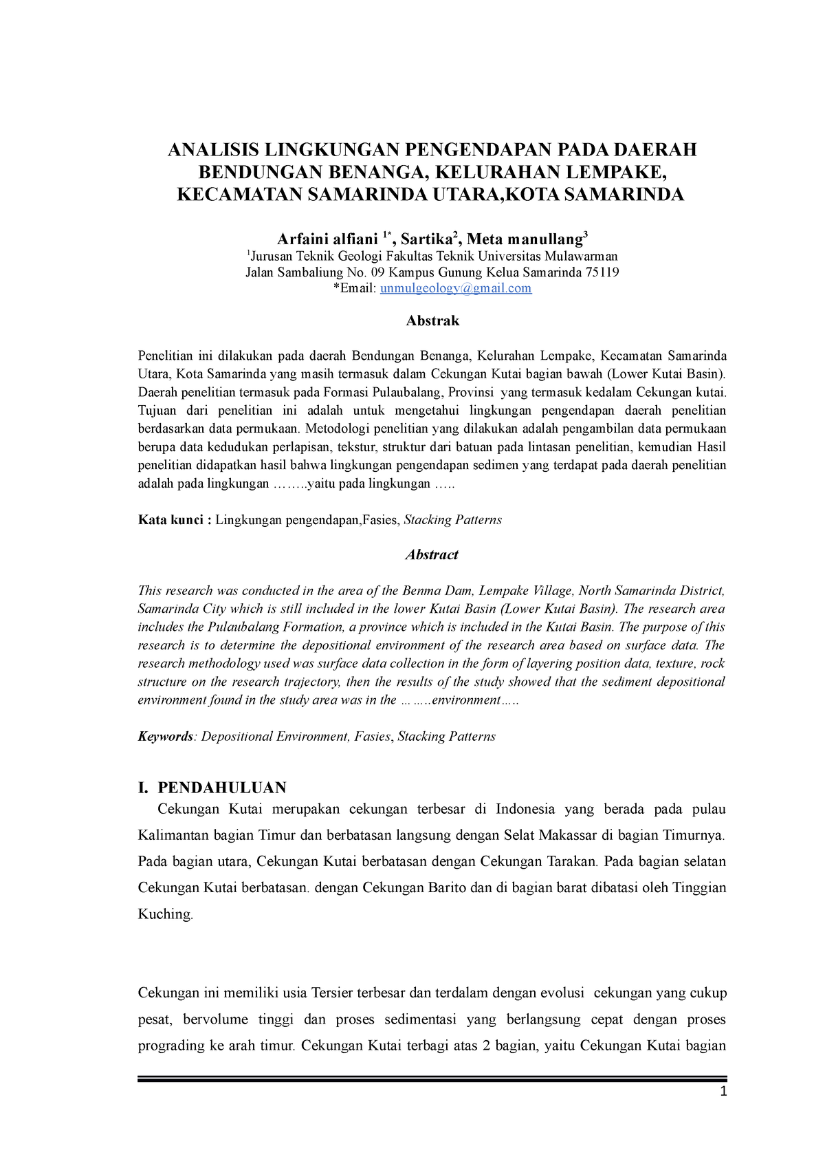 Analisis Lingkungan Pengendapan Pada Daerah Bendungan Benanga Metode Penelitian Kualitatif Dan 9339