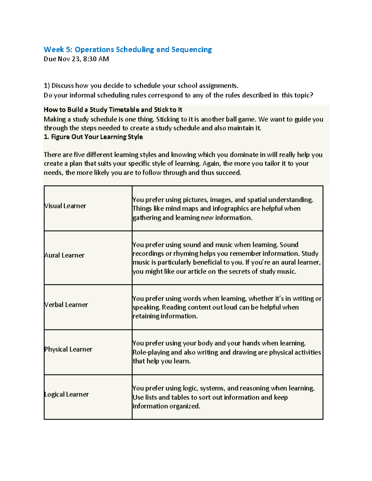 Week 5,Operations Scheduling and Sequencing - Management Science ...