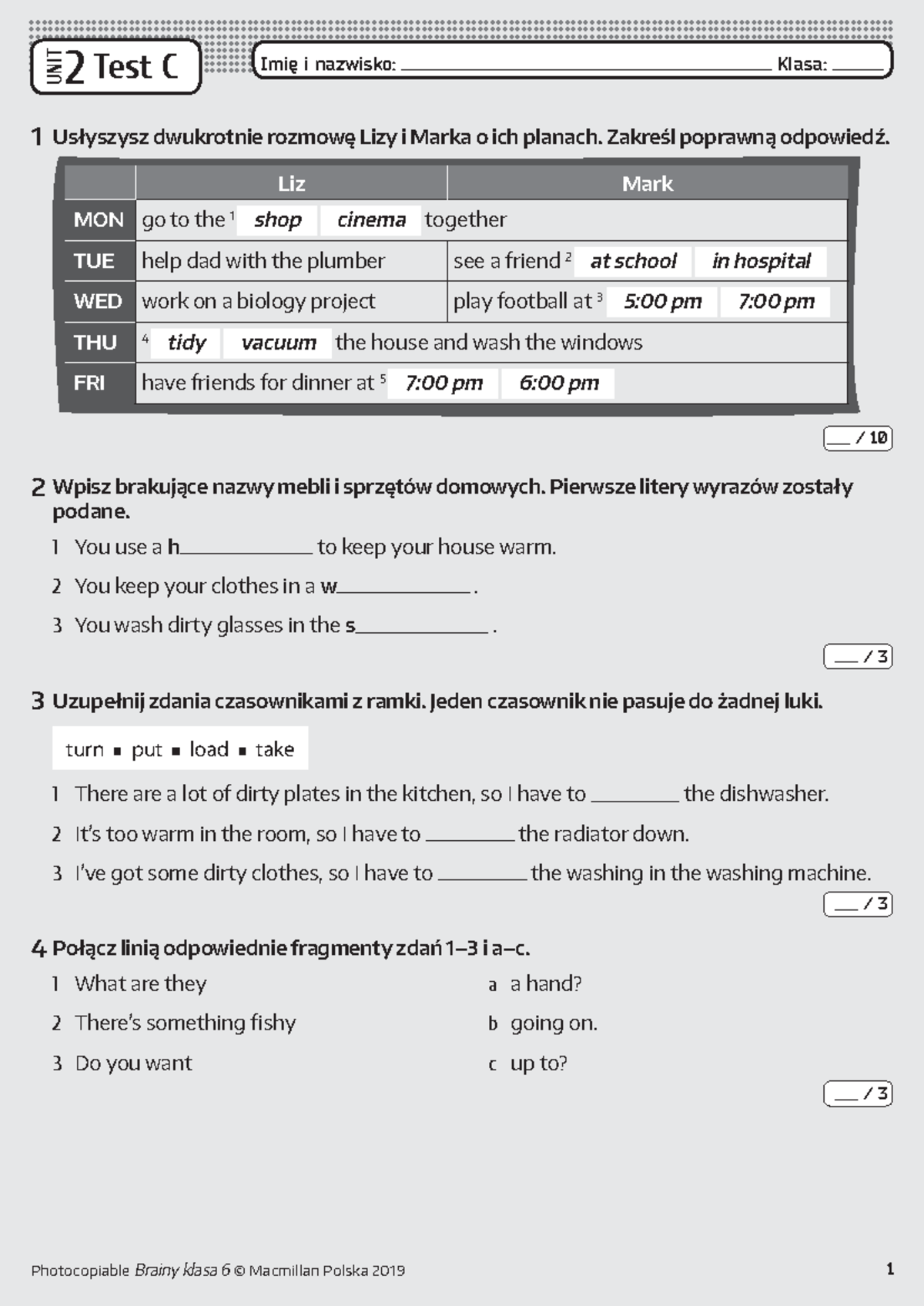 Brainy Kl6 Unit Test 2 C - UNIT 2 Test C 1 Usłyszysz Dwukrotnie Rozmowę ...