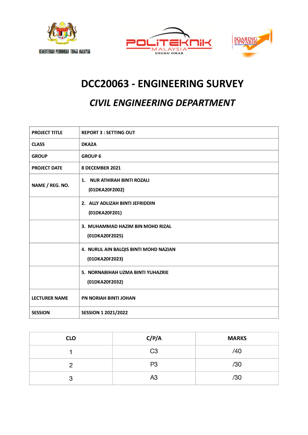 setting out assignment