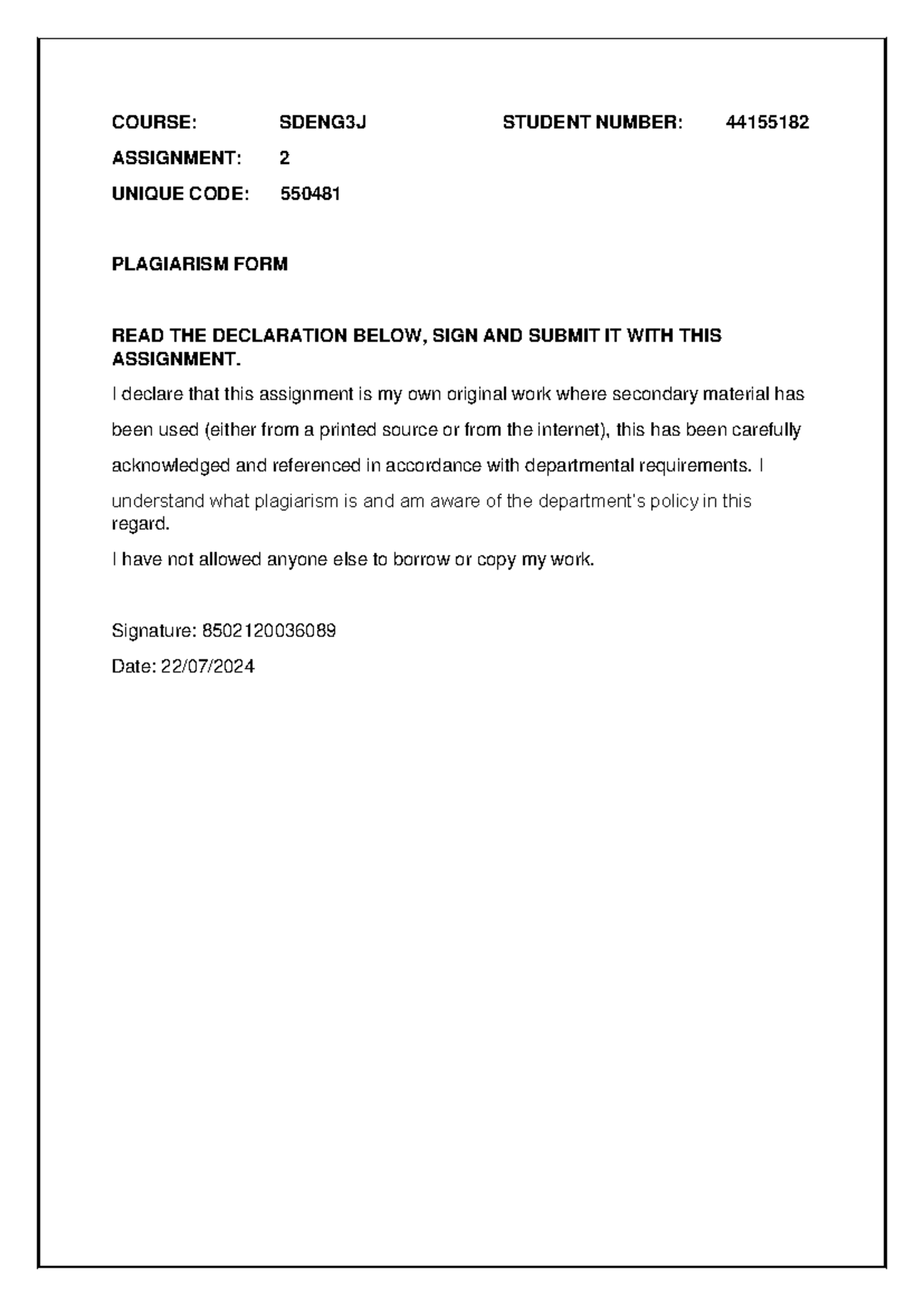 Sdenjt Assignment 2 - COURSE: SDENG3J STUDENT NUMBER: 44155182 ...