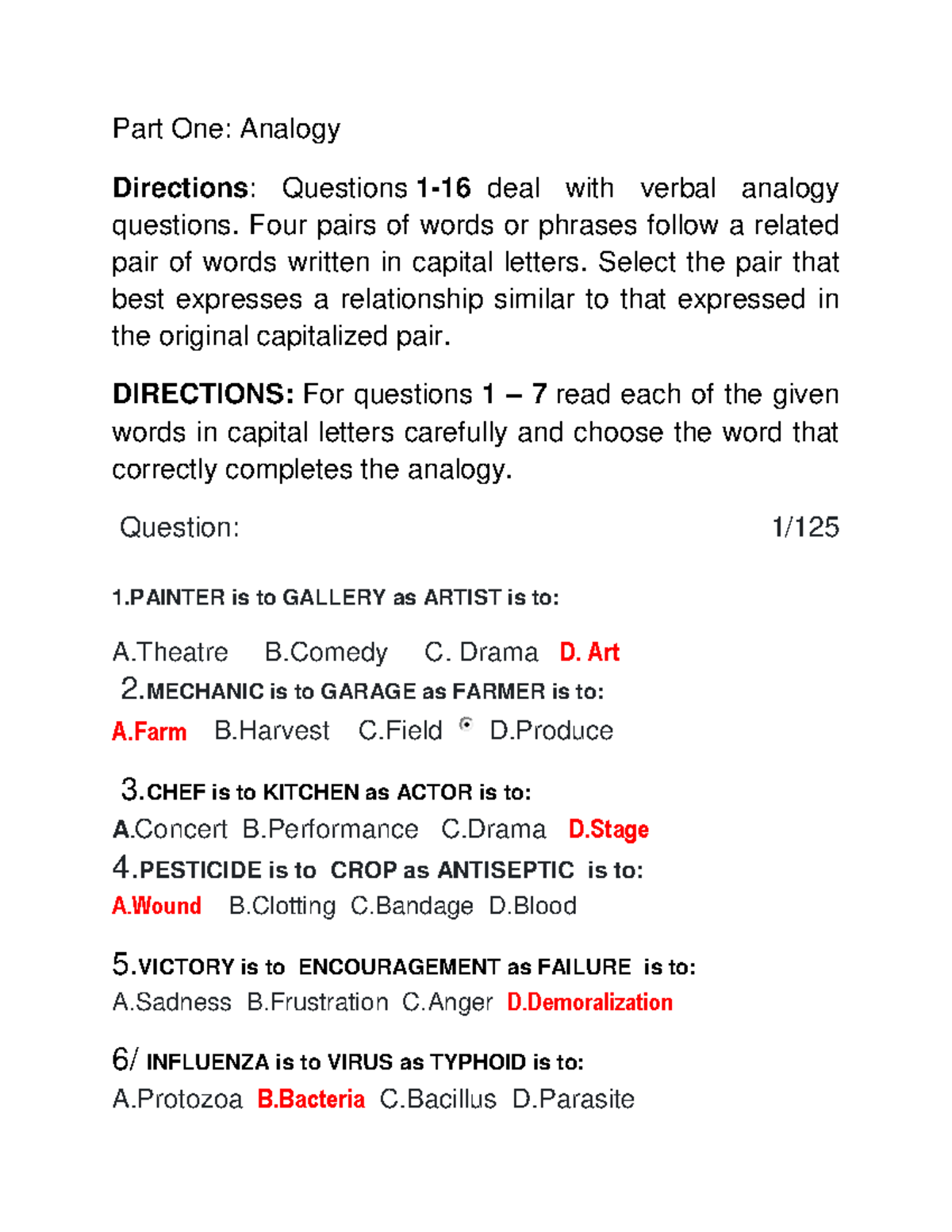 GAT EXAM 1 GAT Tutorials Part One Analogy Directions Questions 1