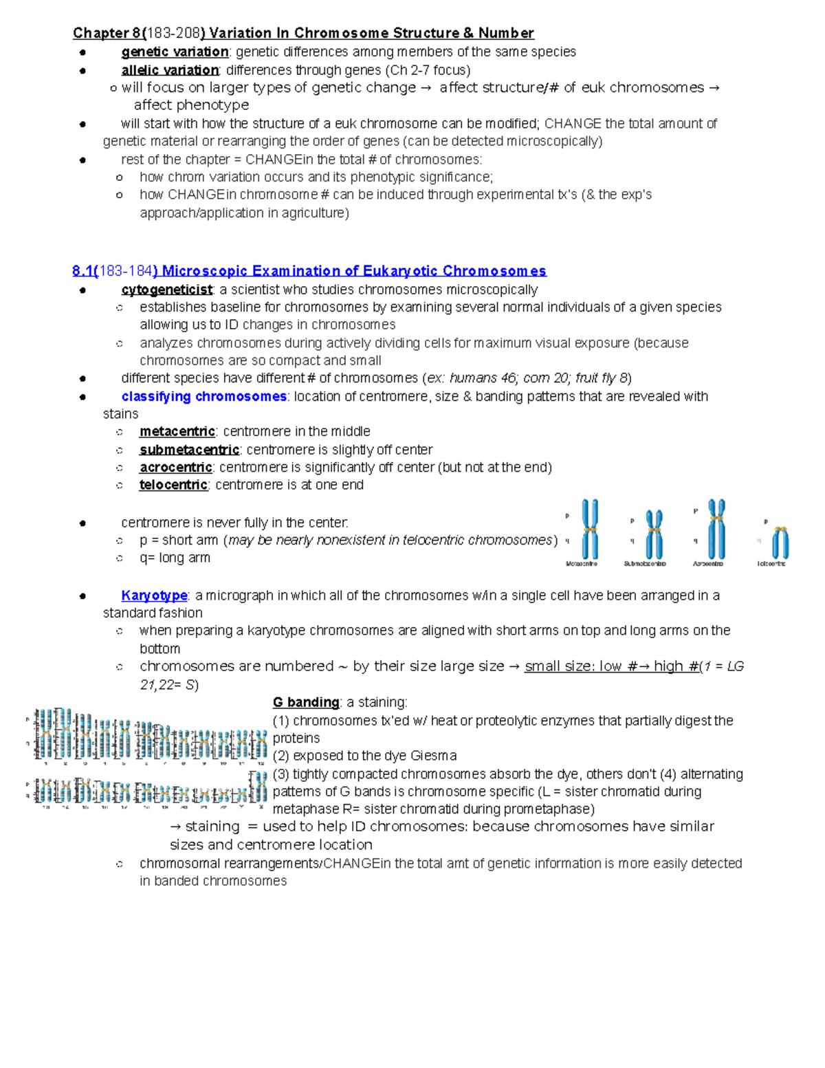 Chapter 8 Variation In Chromosome Structure & Number - Chapter 8(183 ...