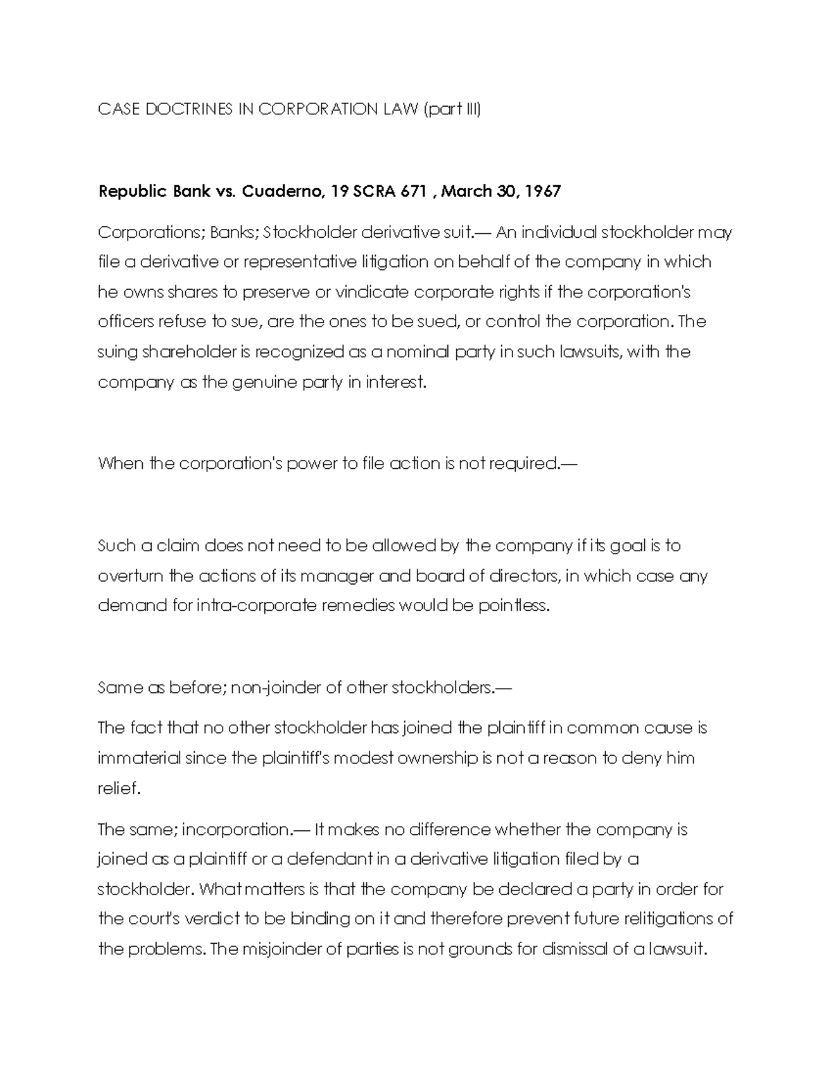 PART 3 CASE Doctrines IN Corporation LAW 1 Partnership And