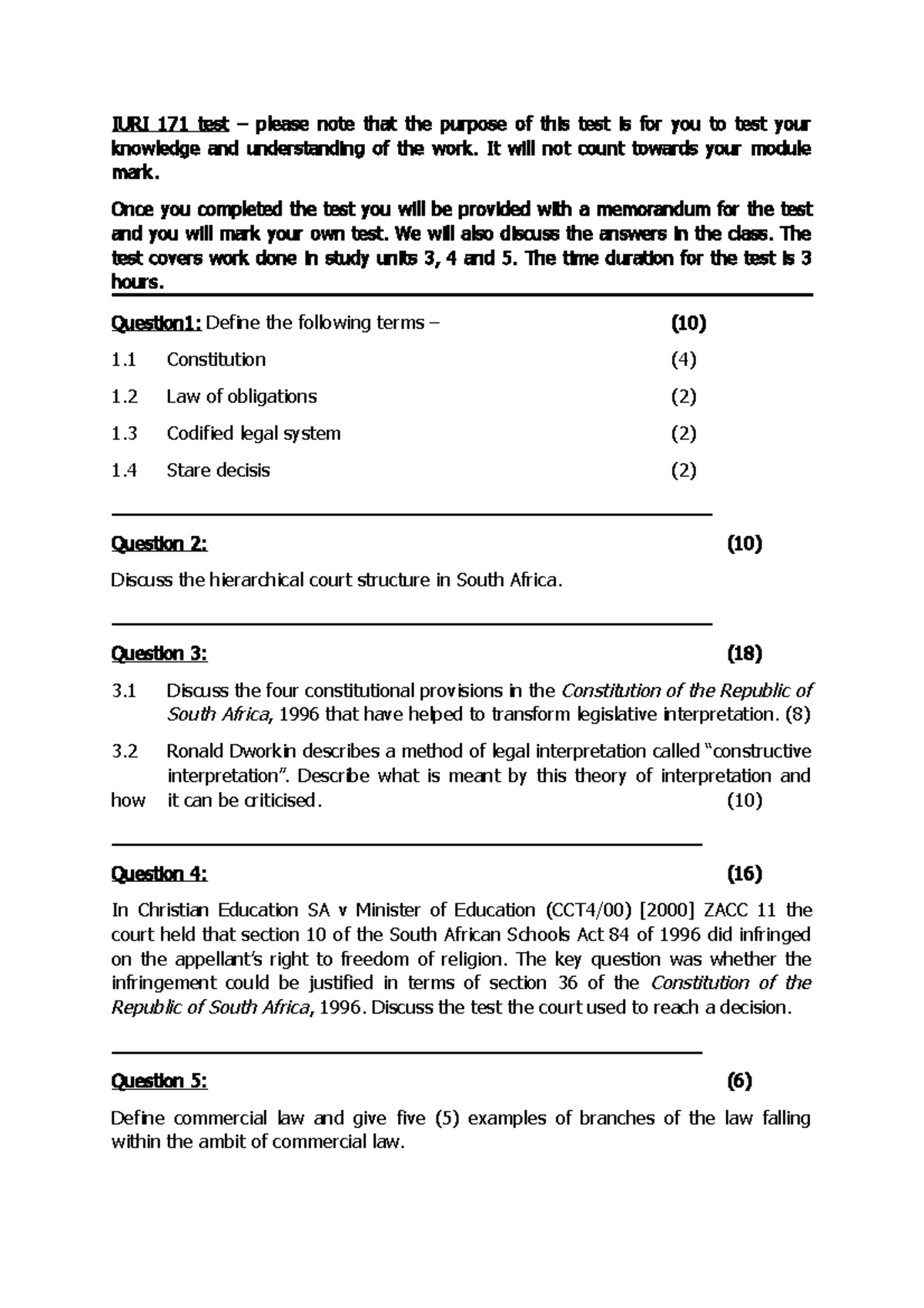 IURI 171 Practice Test - IURI 171 Test – Please Note That The Purpose ...