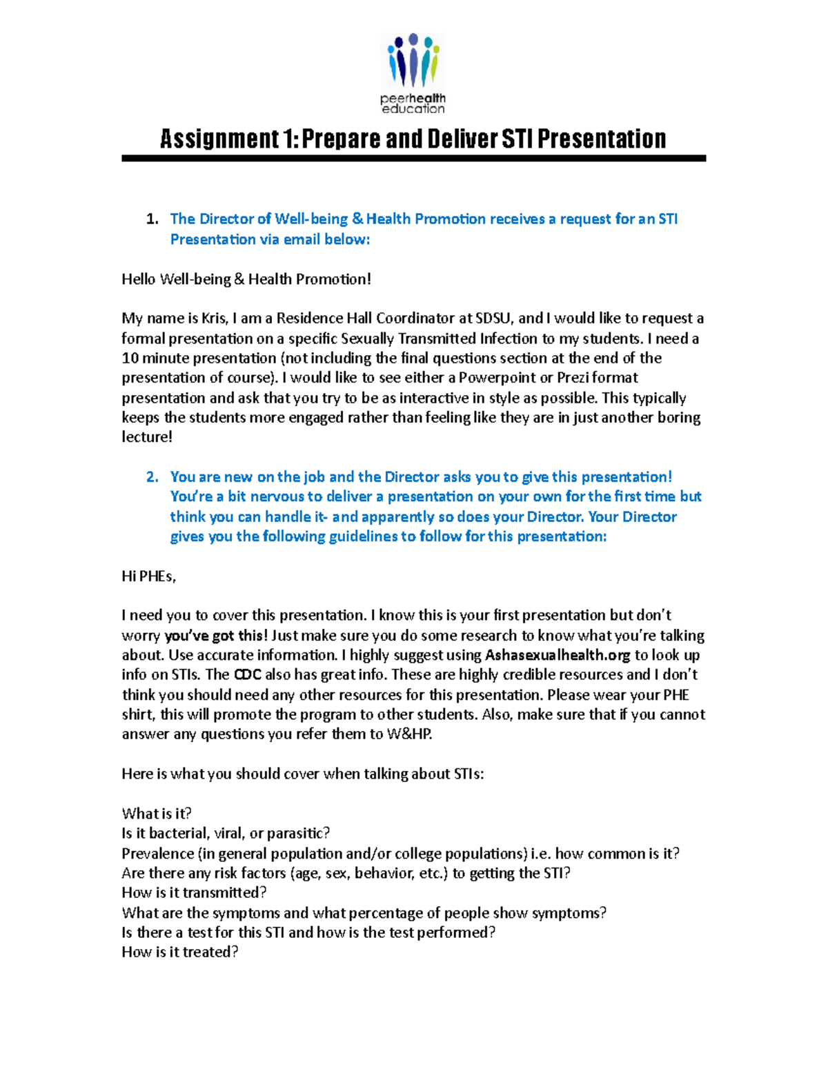 PHE Mini-Presentation (STIs) - Assignment 1: Prepare and Deliver STI ...