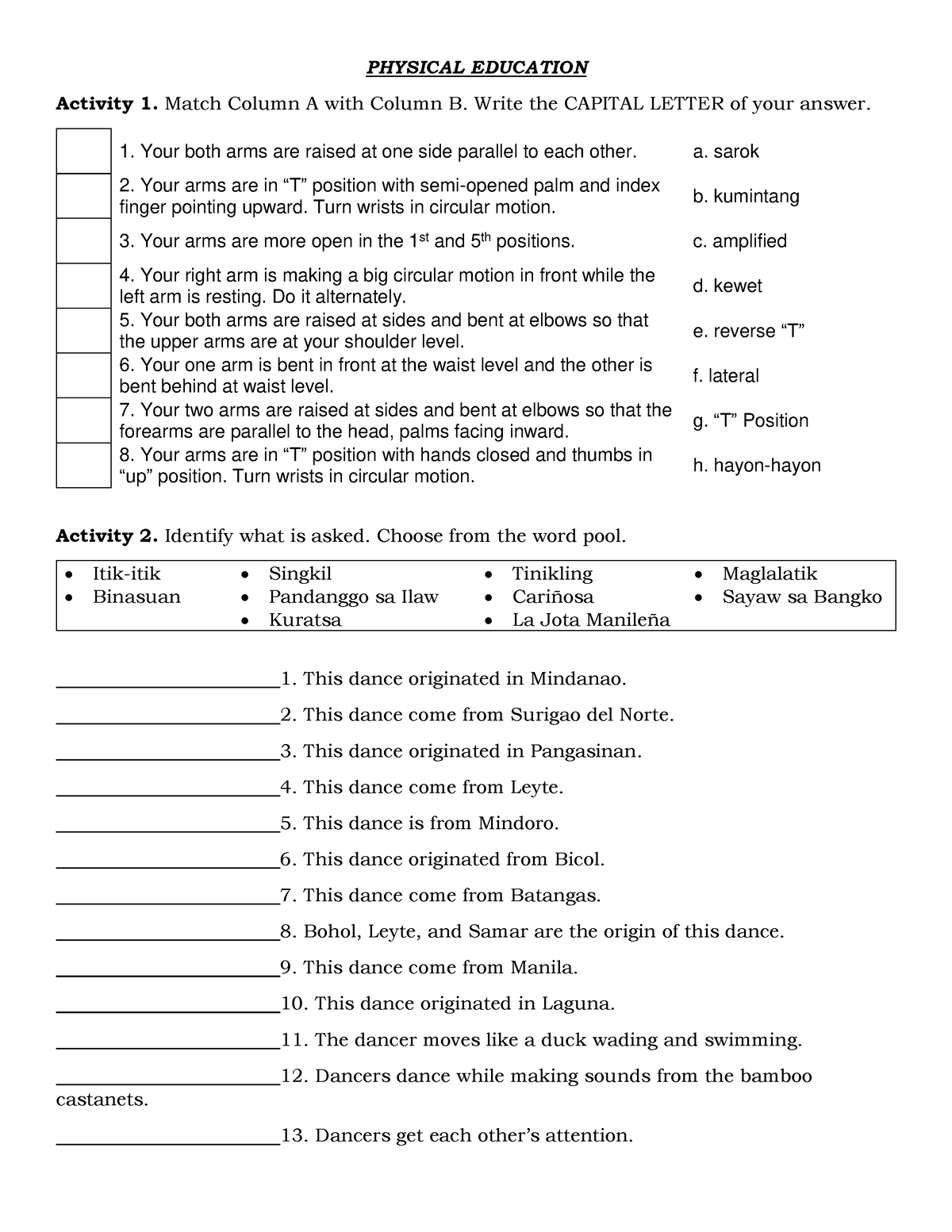 Mapeh UNIT QUIZ PART 2 - 3rd Quarter PE and Health Summative Quiz ...