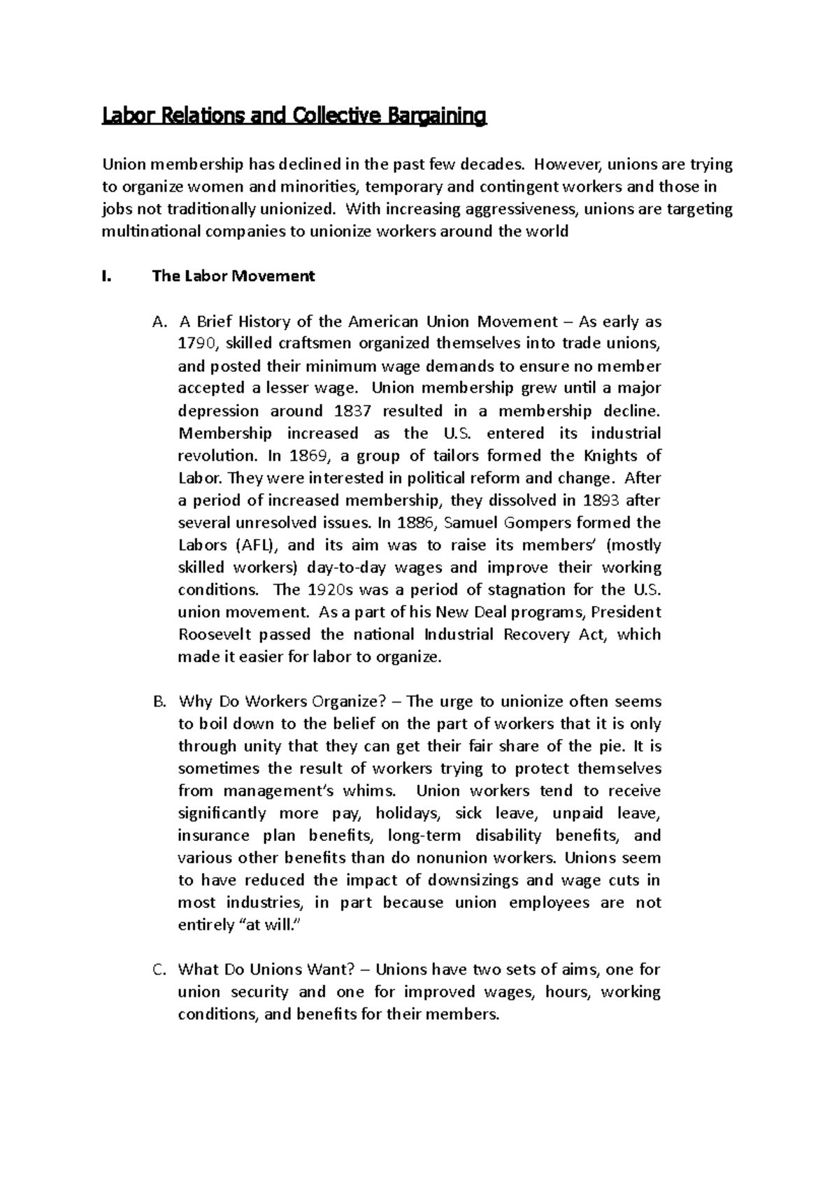 Labor Relations and Collective Bargaining - However, unions are trying ...