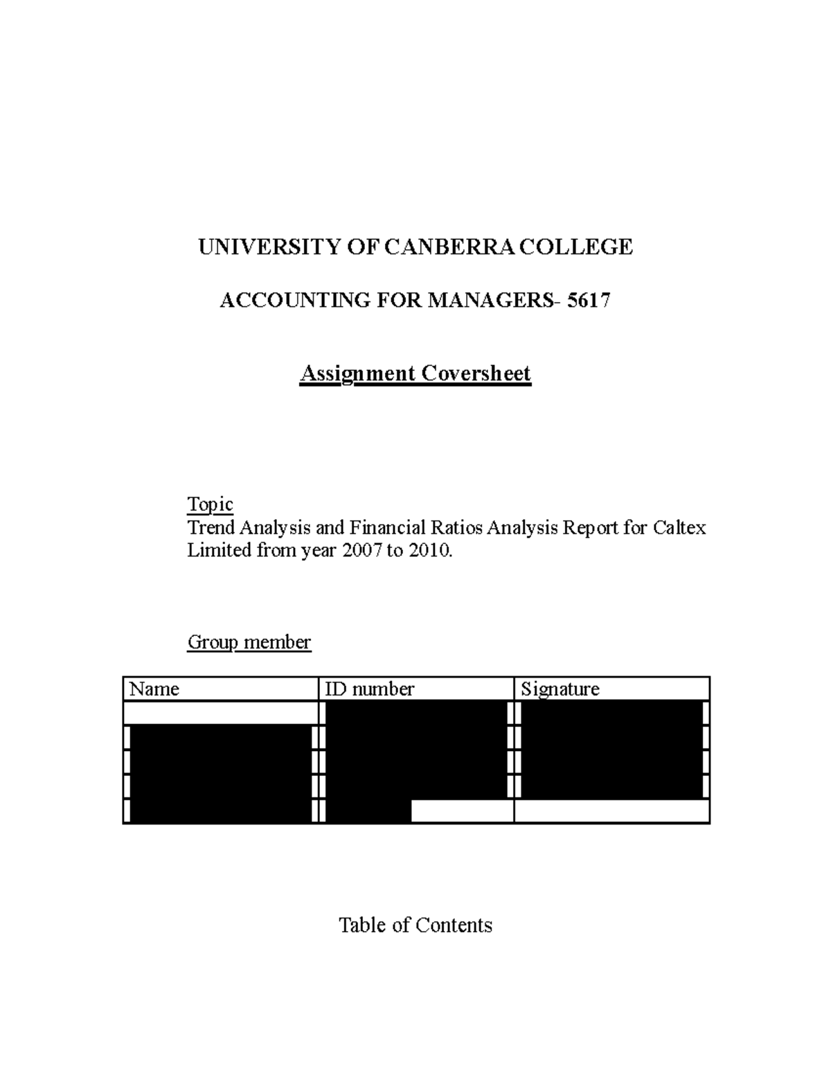 Accounting for Managers Group Assignment copy - UNIVERSITY OF CANBERRA ...
