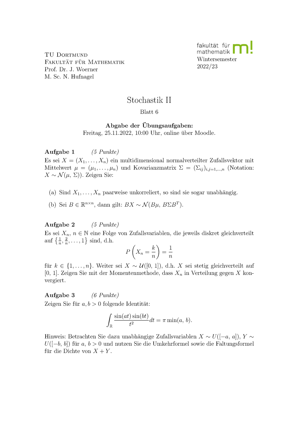 Blatt 06 - Übung Zu Stochastik II - TU Dortmund Fakult ̈at F ̈ur ...
