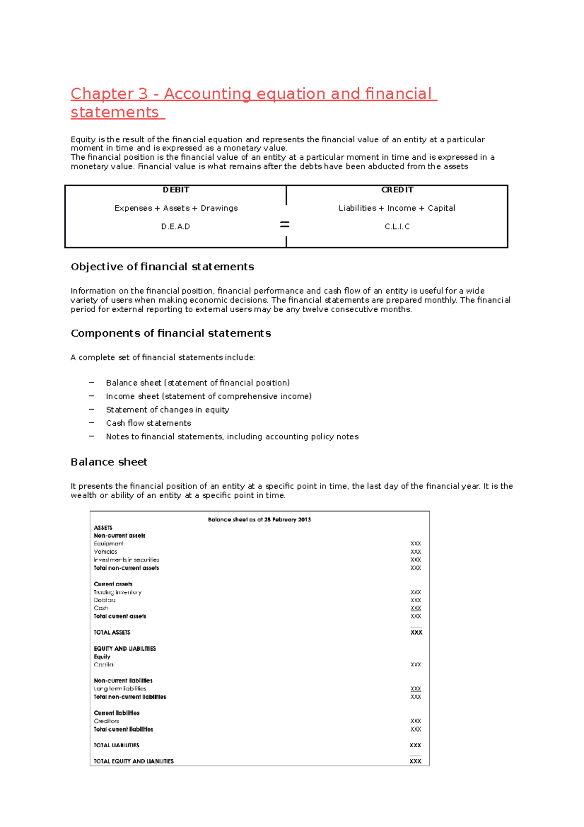 Chapter 3 Summaries - Lecture Notes - Chapter 3 - Accounting Equation ...