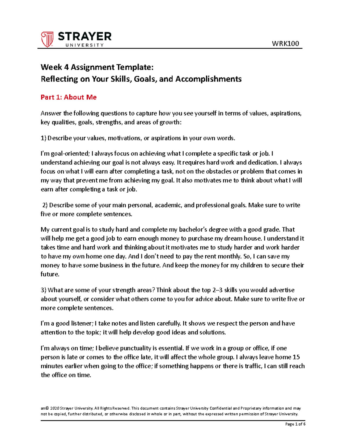 Amina Noor Ali Week 4 Assignment Week 4 Assignment Template Reflecting On Your Skills Goals