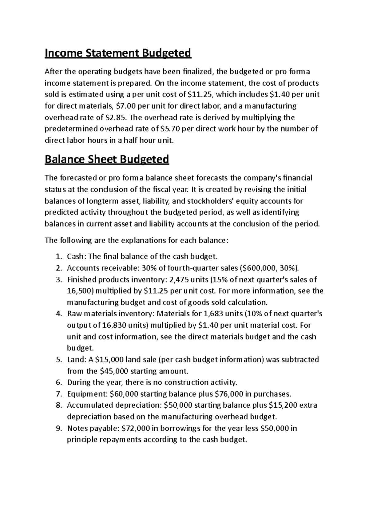 Income Statement Budgeted - Income Statement Budgeted After The ...