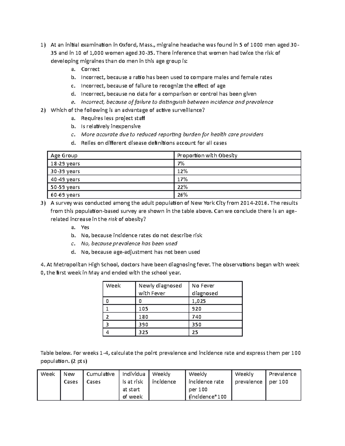 Worksheet 2 Key - Questions with Answers - 1) At an initial examination ...