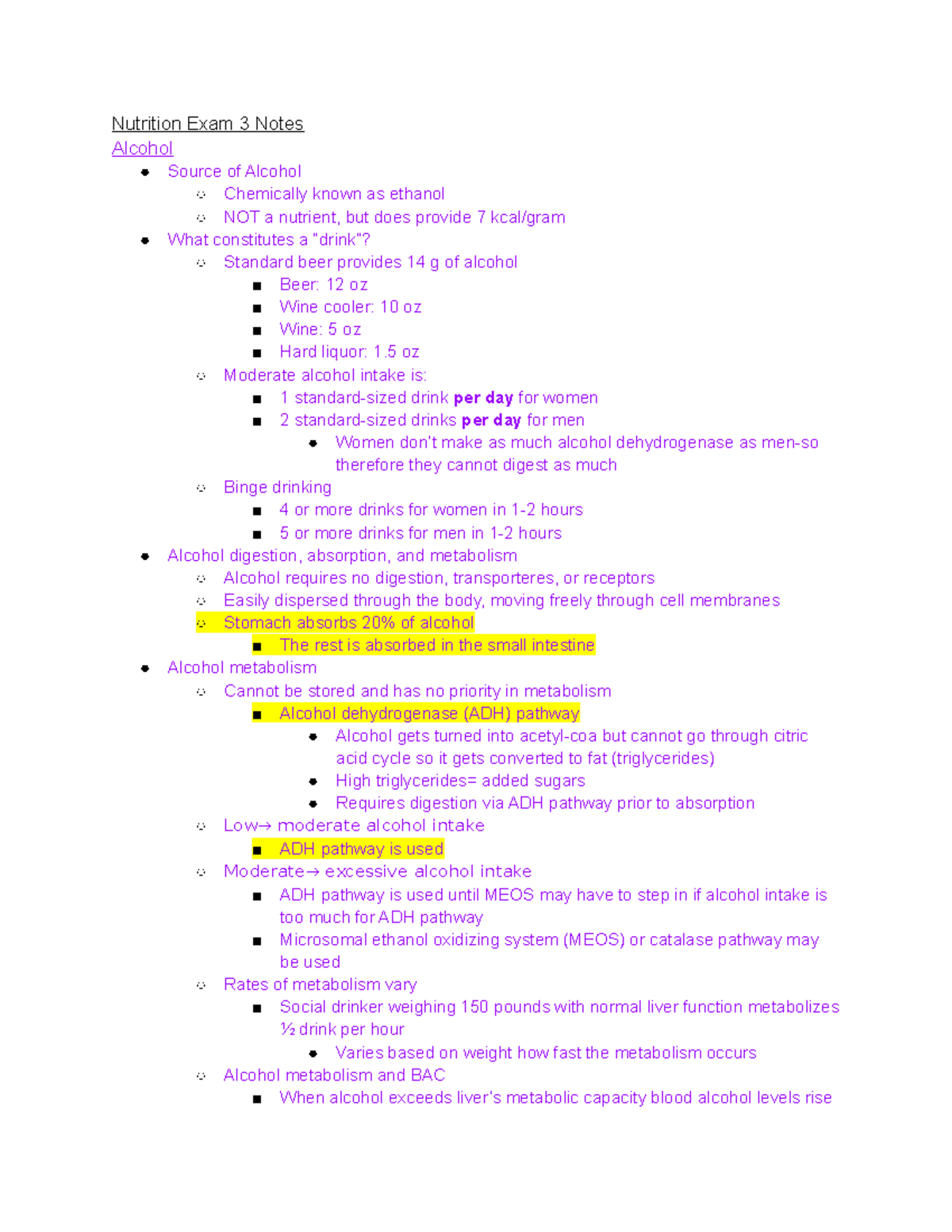 NUTR 251 Alcohol, Metabolism, Water-soluble Vitamins, Fat-soluble ...