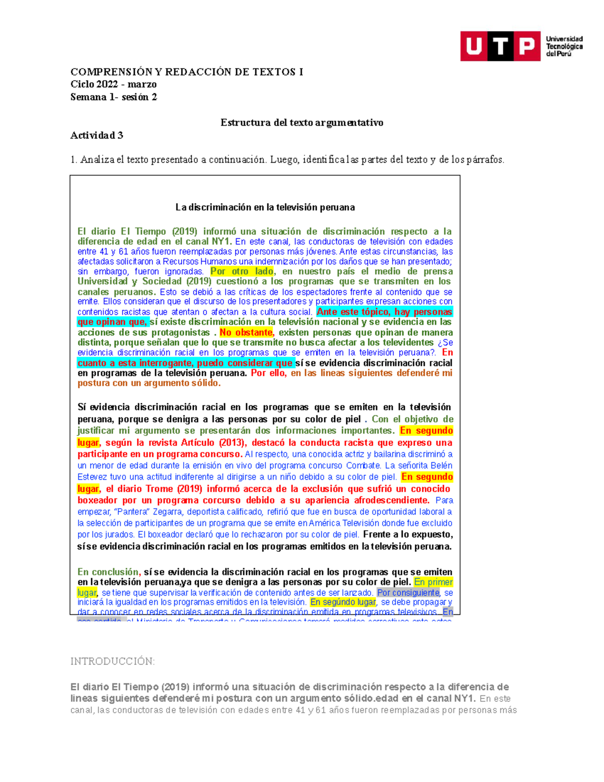 S01 S2 Material Estructura Del Texto Argumentativo 2022 Marzo ComprensiÓn Y RedacciÓn De 7156