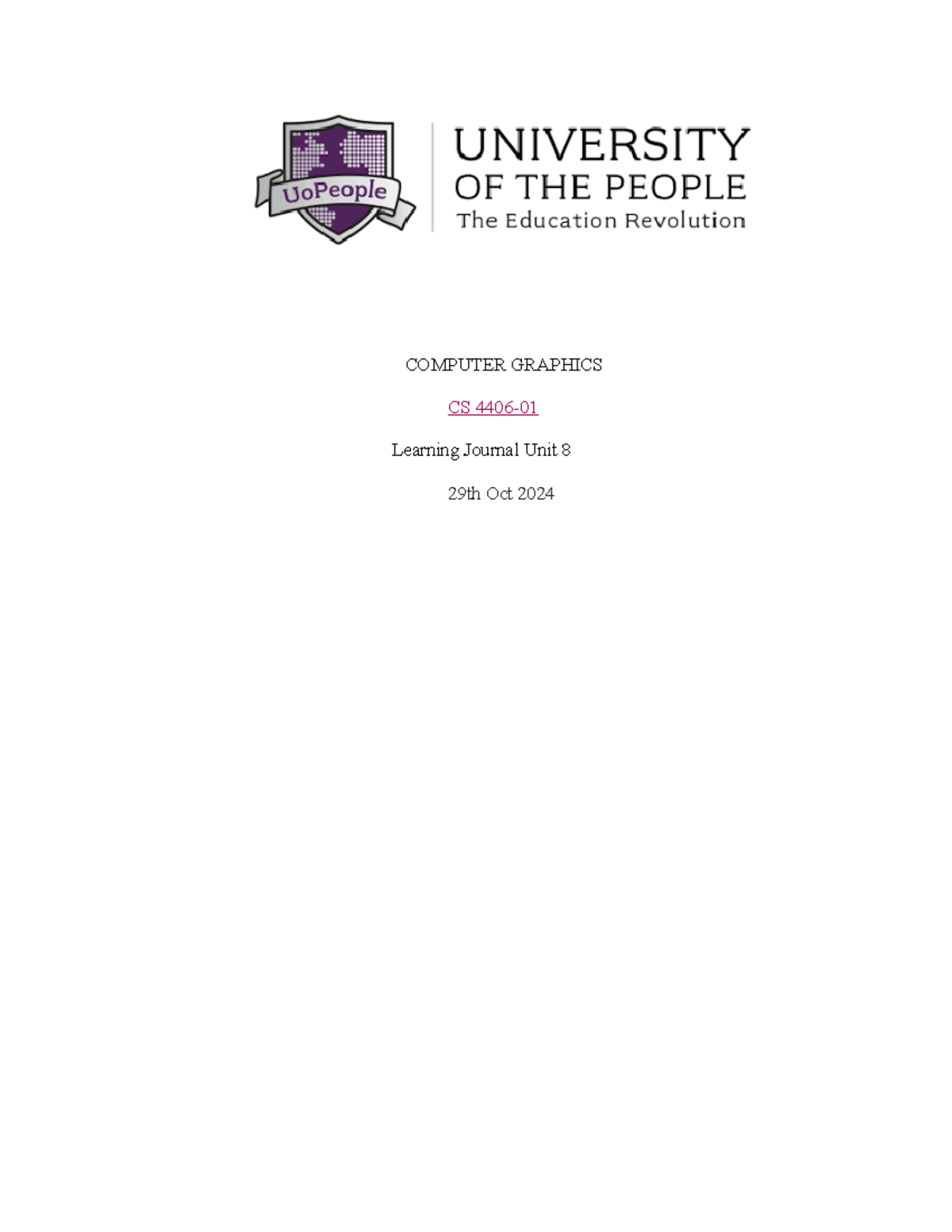 Computer Graphics LJ 8 - COMPUTER GRAPHICS CS 4406- Learning Journal ...