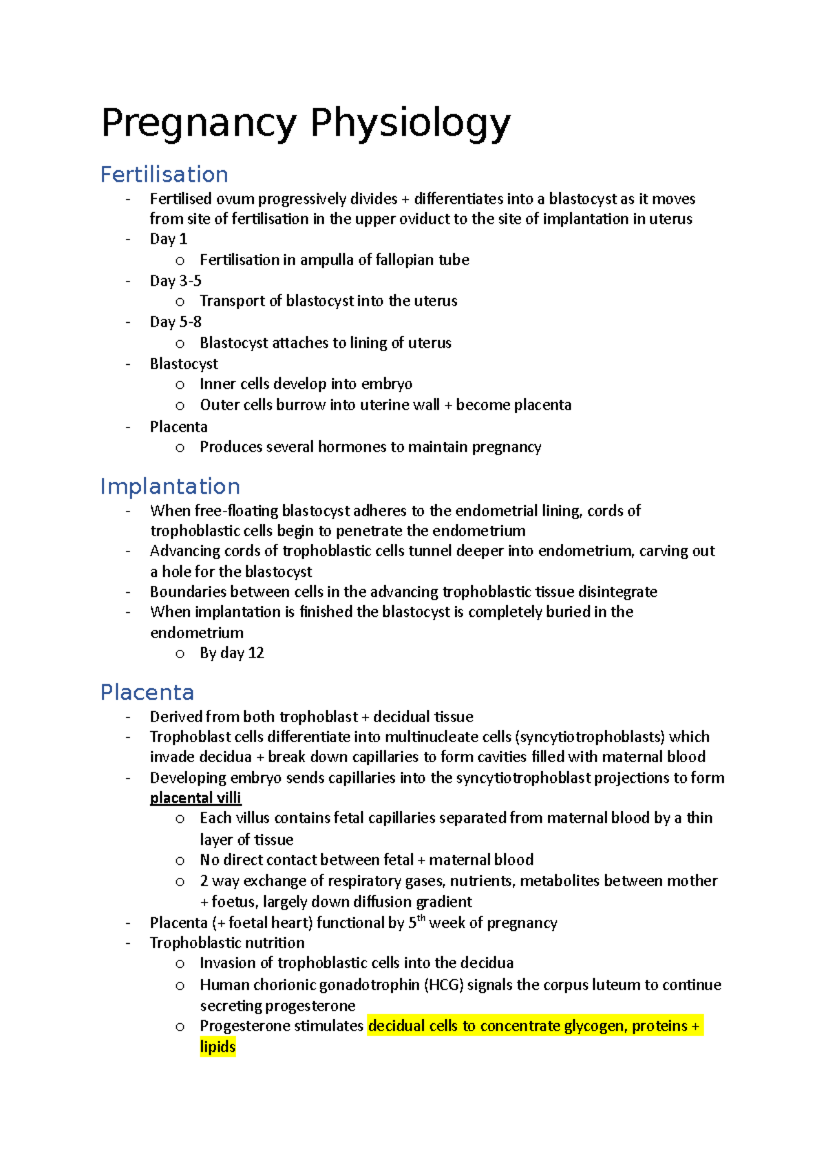 Pregnancy Physiology - Lecture - Pregnancy Physiology Fertilisation ...