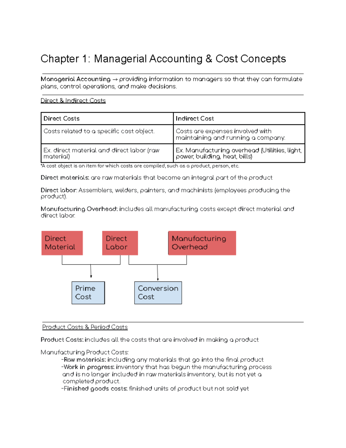 Managerial Accounting - Direct & Indirect Costs Direct Costs Indirect ...