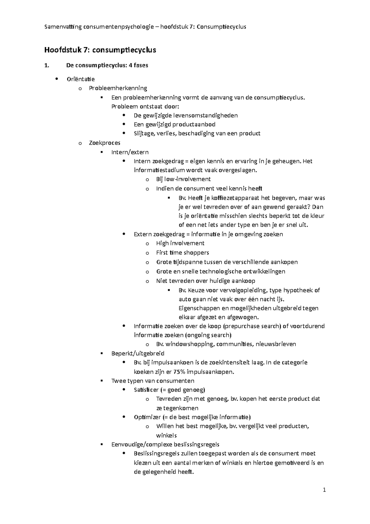 Hoofdstuk 7 - Consumptiecyclus - Hoofdstuk 7: Consumptiecyclus 1. De ...