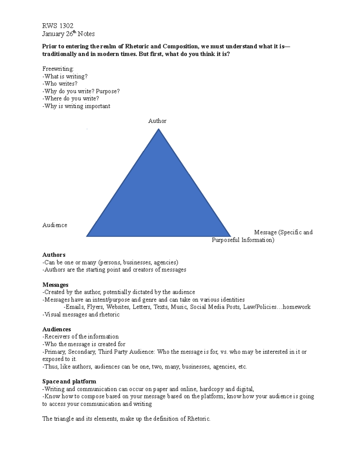 January 26th Notes - Talks about Rhetoric and Composition - RWS 1302 ...