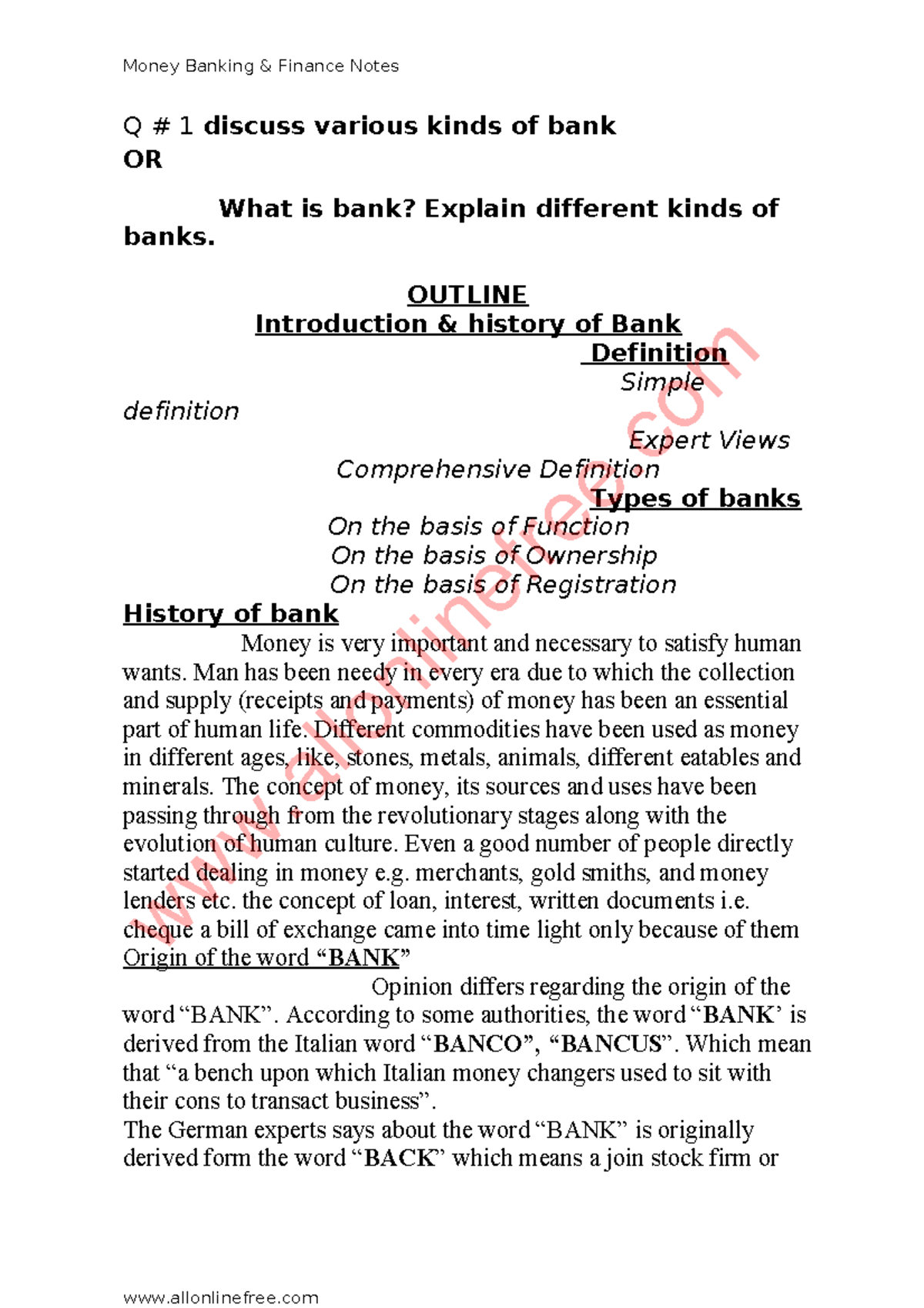 1606884017 money banking finance notes Q 1 discuss various kinds of bank OR What is bank