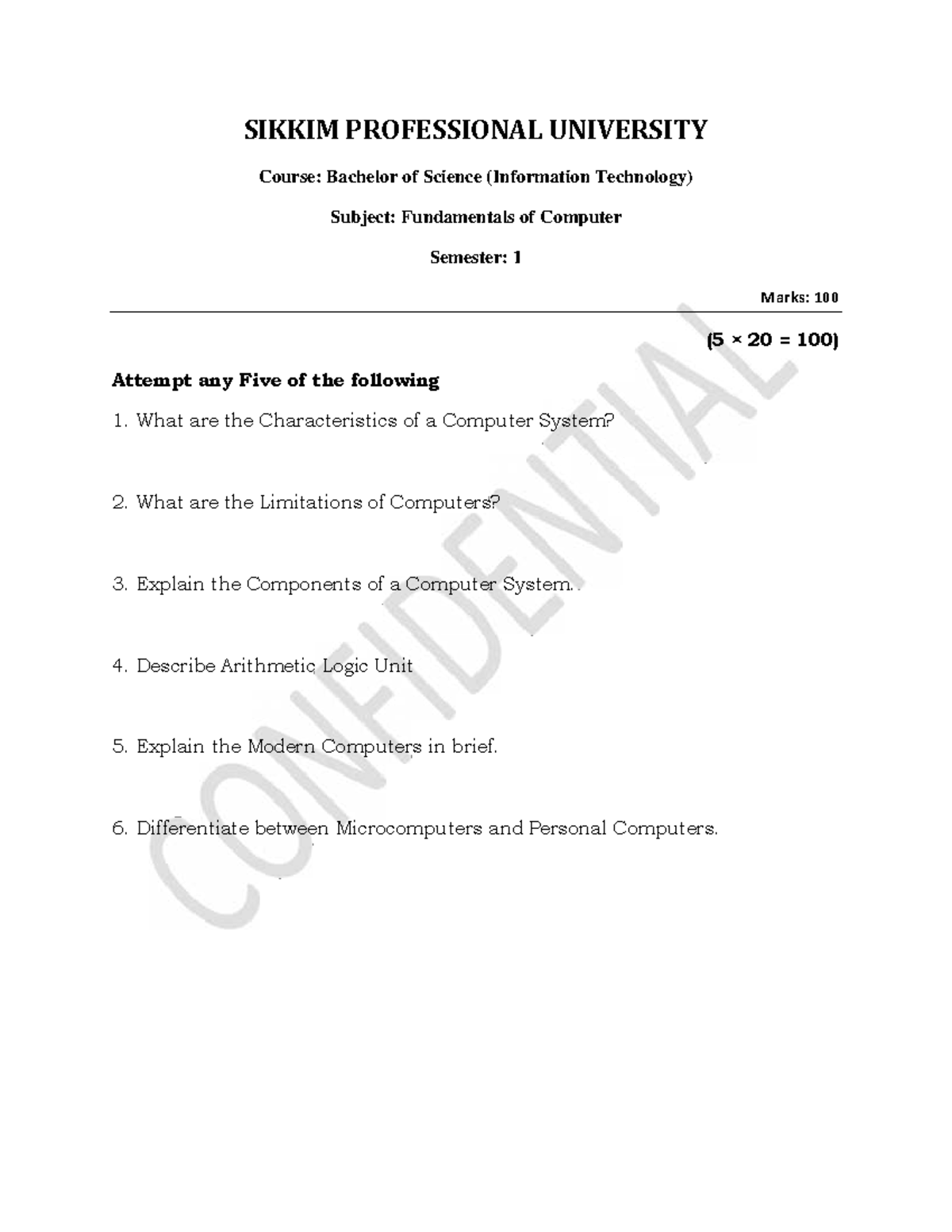 Fundamentals Of Computer Sikkim Professional University Course