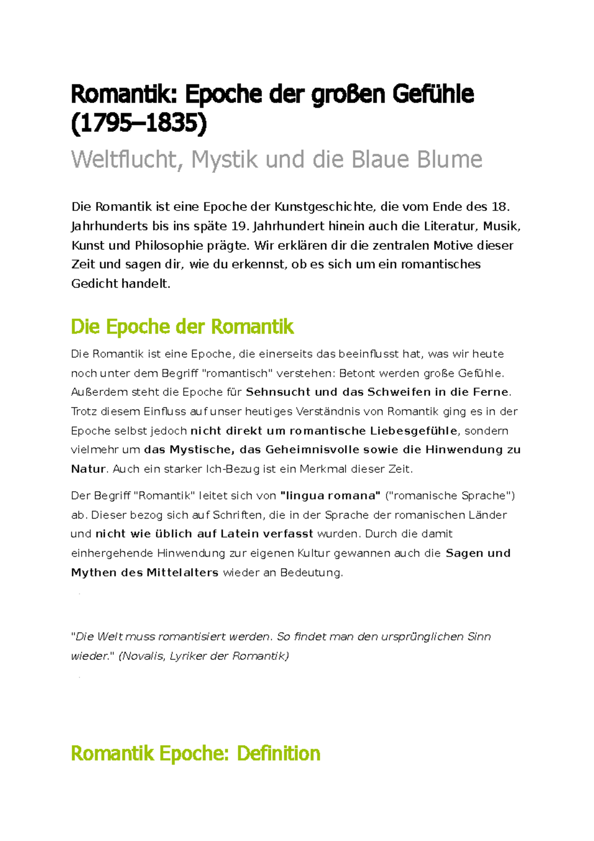 Kunstrichtung Zwischen 1795 Und 1835 Romantik - Literarische Epochen - Romantik: Epoche der großen Gefühle