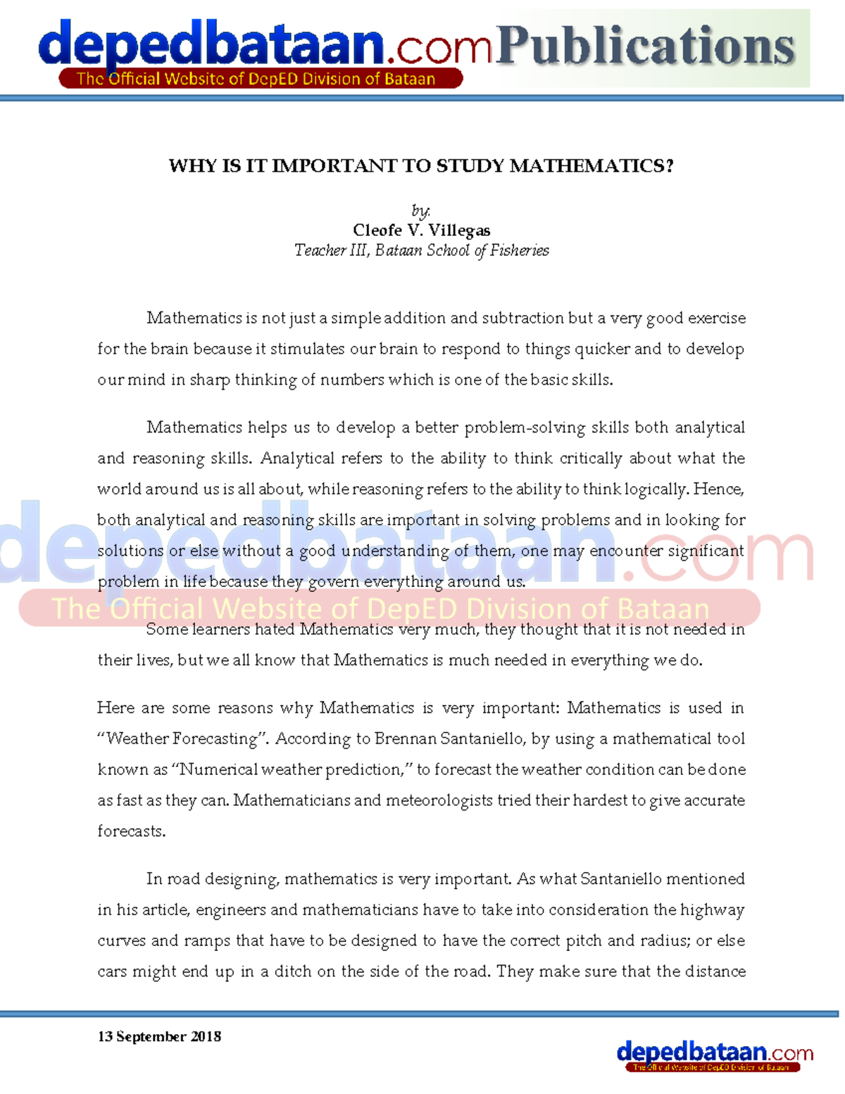Why is it important to study mathematics - 13 September 2018 ...