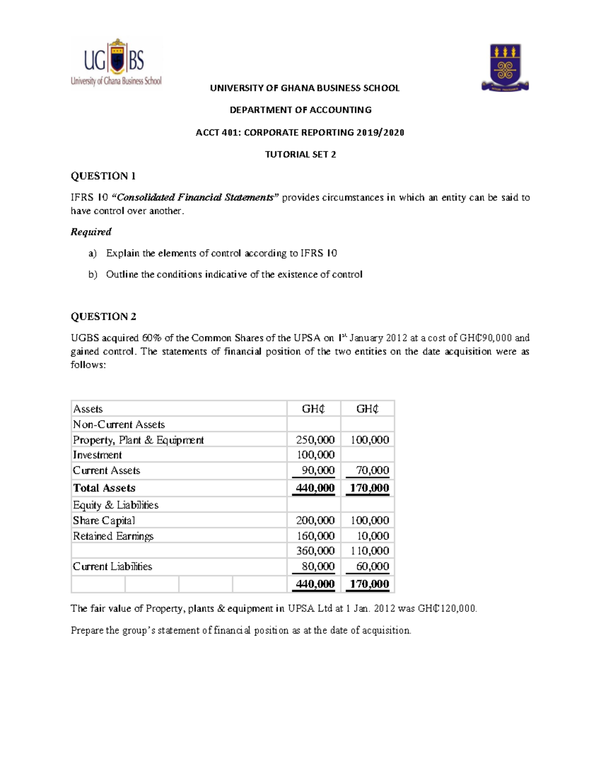 Acct 401 Tutorial Set 2 Mr Augustine Addo University Of Ghana Business School Department Of 6019