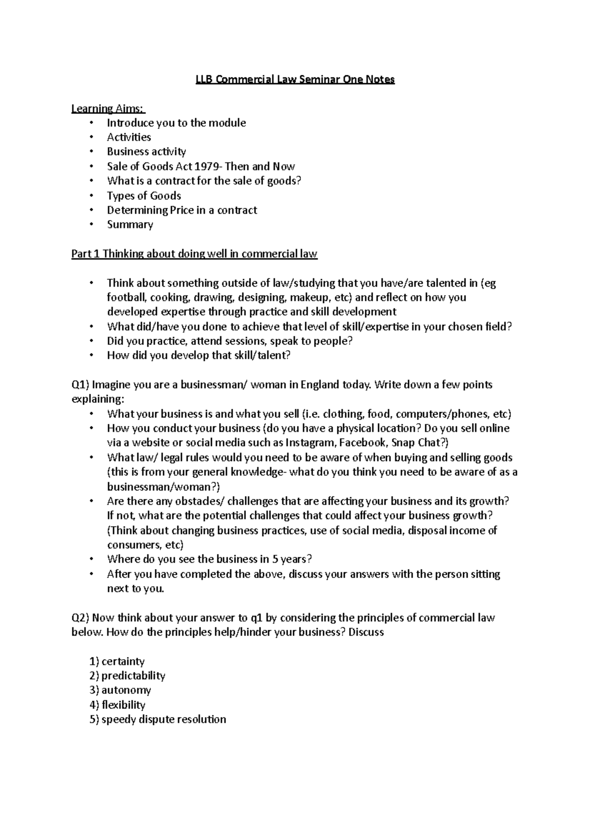 LLB Commercial Law Seminar One Notes - LLB Commercial Law Seminar One ...